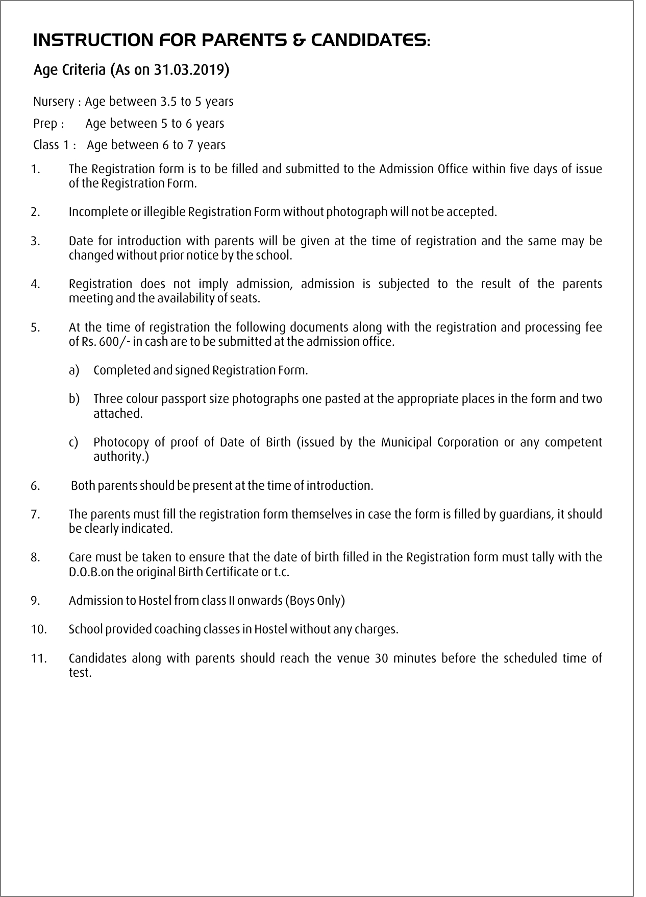 Admission Form Rules